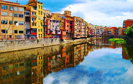 Houses in Girona reflected in river Onyar